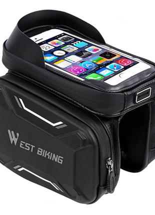 Велосипедна сумка на раму west biking smart 0707213 black + gray для смартфона і інструментів1 фото