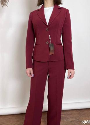 Костюм піджак, спідниця і штани бордо, бордовий жіночий діловий костюм