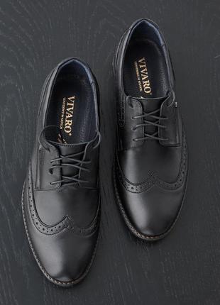 Мужские туфли кожаные весна/осень черные vivaro 611 (oxford)1 фото