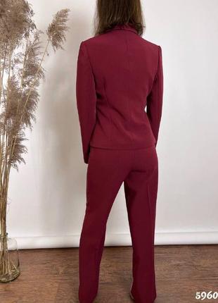 Класичний жіночий костюм піджак, спідниця + штани, женский бордовый деловой костюм3 фото
