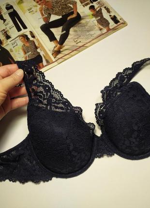 Темно-синій кружевний бюстгальтер без пуш-ап, eur 75d/75д