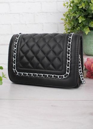 Стильна чорна сумка сумочка клатч на ланцюжку модна