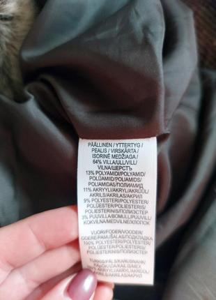 Трендовое брендовое винтажное коричневое длинное шерстяное пальто с меховым воротником10 фото