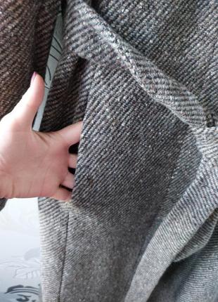Трендовое брендовое винтажное коричневое длинное шерстяное пальто с меховым воротником6 фото