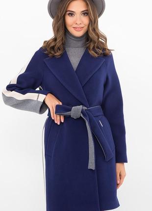 Пальто женское демисезонное п-425-90 (2). цвет: 241/071 т.синий-серый