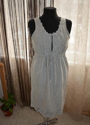 Натуральное летнее платье в бельевом стиле, шелк, кружево, миди, завязки