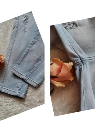 Bershka женские джинсы выбеленный деним с рванкой голубые джинсы с большими дырками6 фото