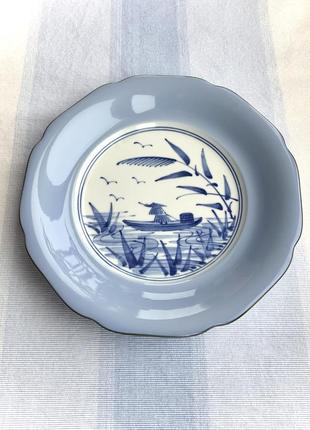 Блюдо 25см японія фарфор вінтаж тарілка ретро колір блакитний синій азія