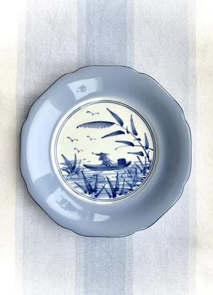 Блюдо 25см японія фарфор вінтаж тарілка ретро колір блакитний синій азія3 фото