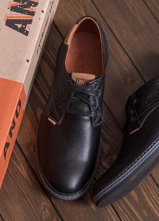 Спортивные мужские кожаные туфли levis arizona black4 фото