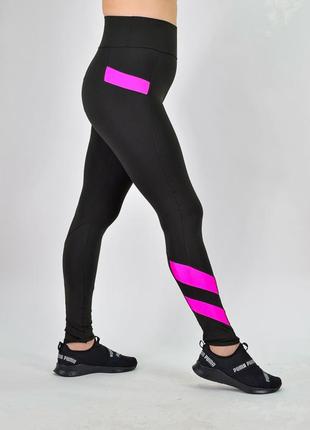 Спортивные женские леггинсы с ярко-розовыми вставками1 фото