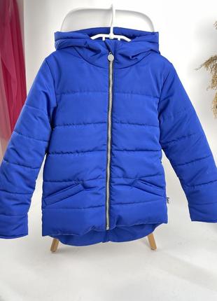 Куртка демісезонна з плащівки на флісі подовжена синя1 фото