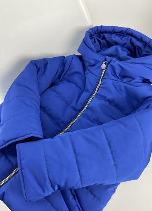 Куртка демісезонна з плащівки на флісі подовжена синя5 фото