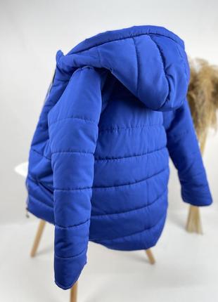 Куртка демісезонна з плащівки на флісі подовжена синя3 фото