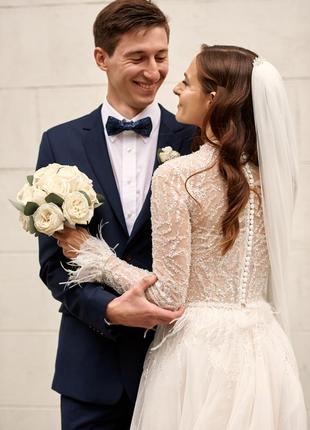 Весільне плаття luce sposa з пір'ям весільну платтье з пір'ям8 фото