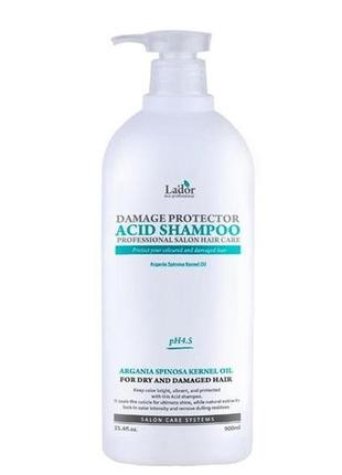 Профессиональный беcщелочной шампунь 900 мл lador damage protector acid shampoo ph 4.5