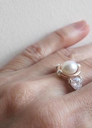 Кольцо серебро 925 с жемчугом, серебро с золотом, кольцо натуральный жемчуг5 фото