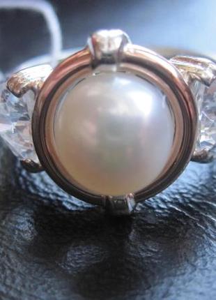 Кольцо серебро 925 с жемчугом, серебро с золотом, кольцо натуральный жемчуг6 фото