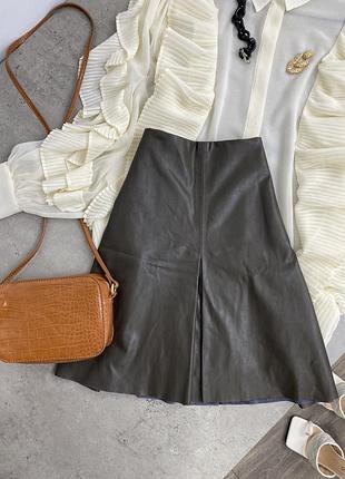 Зелена спідничка міні з еко- шкіри mango