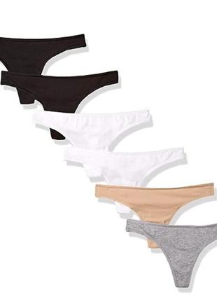 Amazon essentials cotton stretch thong underwear трусики стринги хлопок 6шт xs s