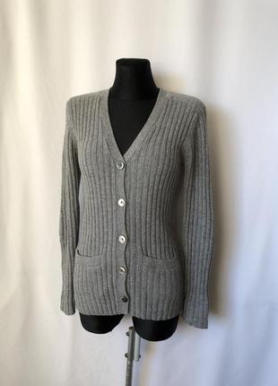 Bensimon сірий кардиган із латками на ліктях шерсть кашемір приталений у рубчик