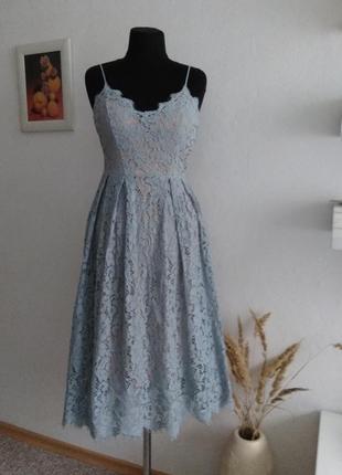 Красивейшее ажурное платье цвета голубой дым5 фото