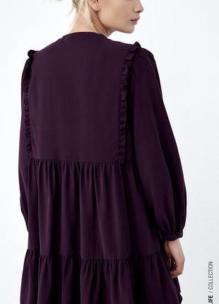 Трендовое мини платье baby doll от zara с пышными рукавами и рюшами ярусное стильна сукня міні зара ярусне плаття пишне5 фото