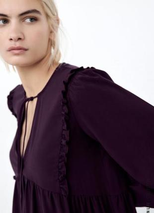 Трендовое мини платье baby doll от zara с пышными рукавами и рюшами ярусное стильна сукня міні зара ярусне плаття пишне2 фото