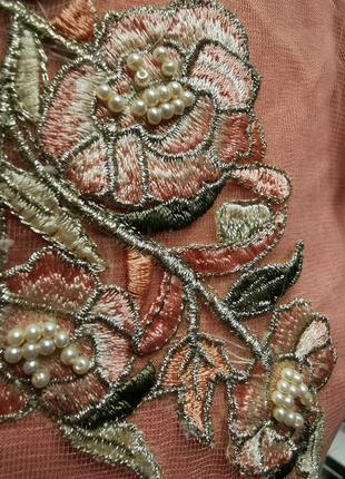 Костюм туника со шлейфом штаны шарф индийская с вышивкой на сетке цветы розы в этно стиле7 фото