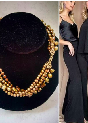 Дизайнерське кольє чокер намисто натуральний перли бароковий золото вечірнє плаття весілля блузка море