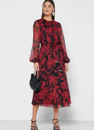 Черное дизайнерское шифоновое летящее платье с красными цветами брендовое rundholz owens lang
