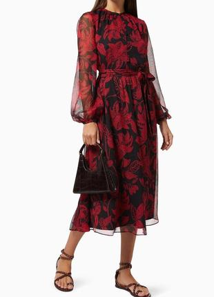 Черное дизайнерское шифоновое летящее платье с красными цветами брендовое rundholz owens lang8 фото