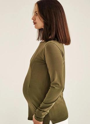 Трикотажний джемпер для вагітних з секретом для годування хакі (джемпер для вагітних хакі)3 фото