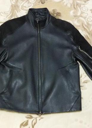 Модна чоловіча шкіряна 100% куртка стійка пряма чорна leather