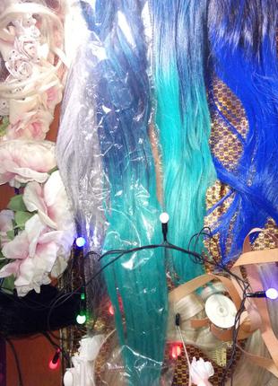 Трессы омбре - синий /бирюзовый / зеленный цвет