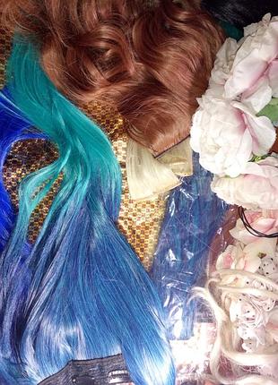 Трессы омбре - синий /бирюзовый / зеленный цвет
