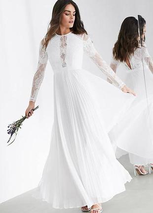 Свадебное платье макси с длинными рукавами плиссированной юбкой asos edition4 фото
