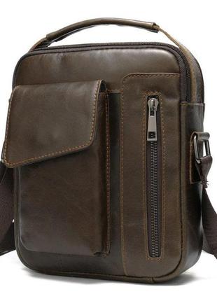 Кожаная мужская сумка vintage 20095 коричневая3 фото