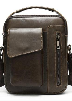 Кожаная мужская сумка vintage 20095 коричневая1 фото