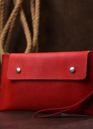 Женская винтажная кожаный тревел-косметичка shvigel 16427 красный6 фото