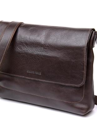Кожаная мужская сумка grande pelle 11430 коричневый1 фото