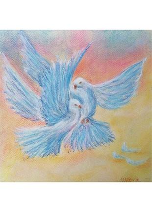 Подарунок на 14 лютого! малюнок пастеллю. композиція "голуби" 20×20