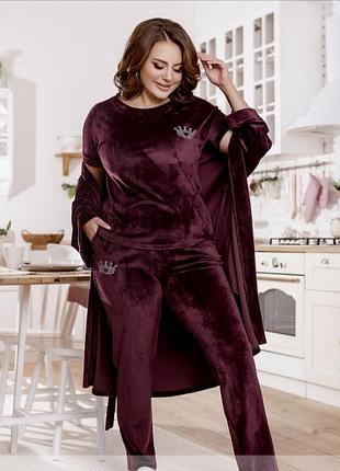 Стильний і комфортний домашній костюм-трійка батал✨6 фото