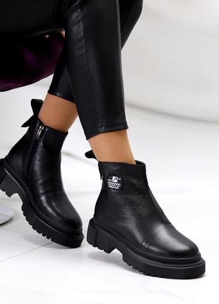 Молодежные черные кожаные женские зимние ботинки натуральная кожа флотар4 фото