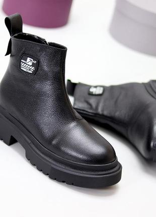 Молодежные черные кожаные женские зимние ботинки натуральная кожа флотар2 фото