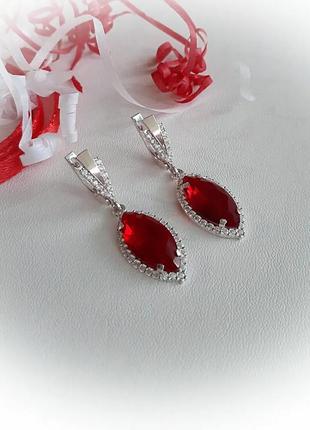 🛍 серьги серебро с золотом рубин красный цирконий3 фото