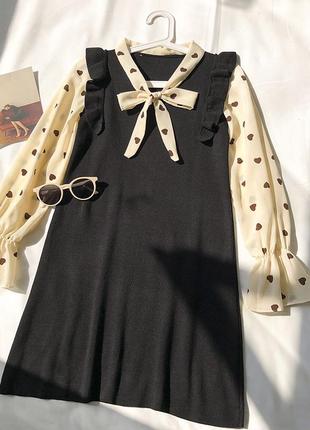 Женское стильное молодежное черное платье с шифоновыми рукавами  s-m