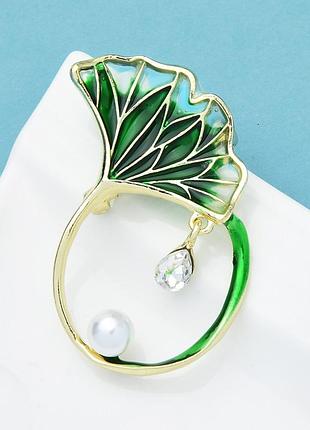 Брошка "лист з краплиною"