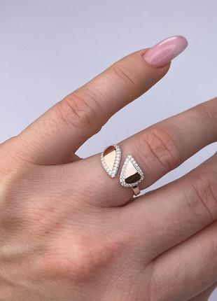 Серебряное кольцо с золотыми пластинами, 925 и 375 проба2 фото