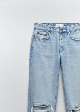 Zara джинси прямі з розрізами дірками блакитні середня посадка 36 38 розмір нові7 фото